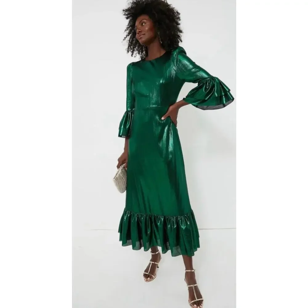 TUCKERNUCK Pomander Place Emerald Crinkle Lurex Lillith Dress NWT Size Medium - Picture 5 of 9